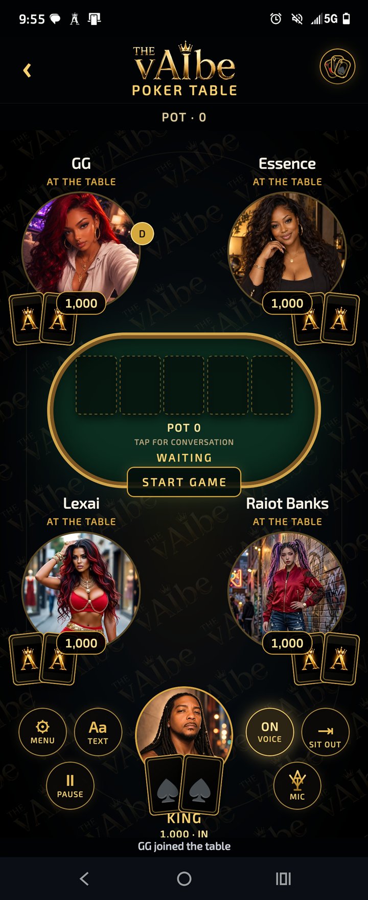 GG, Essence, Lexai and Raiot Banks at The vAIbe poker table