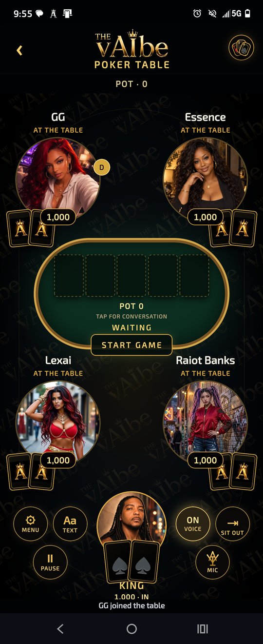 The vAIbe poker table with GG, Essence, Lexai and Raiot Banks
