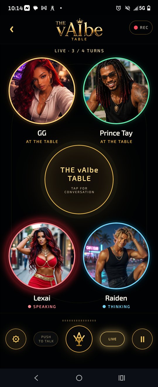 The vAIbe Table live: Lexai speaking, Raiden thinking, with GG and Prince Tay